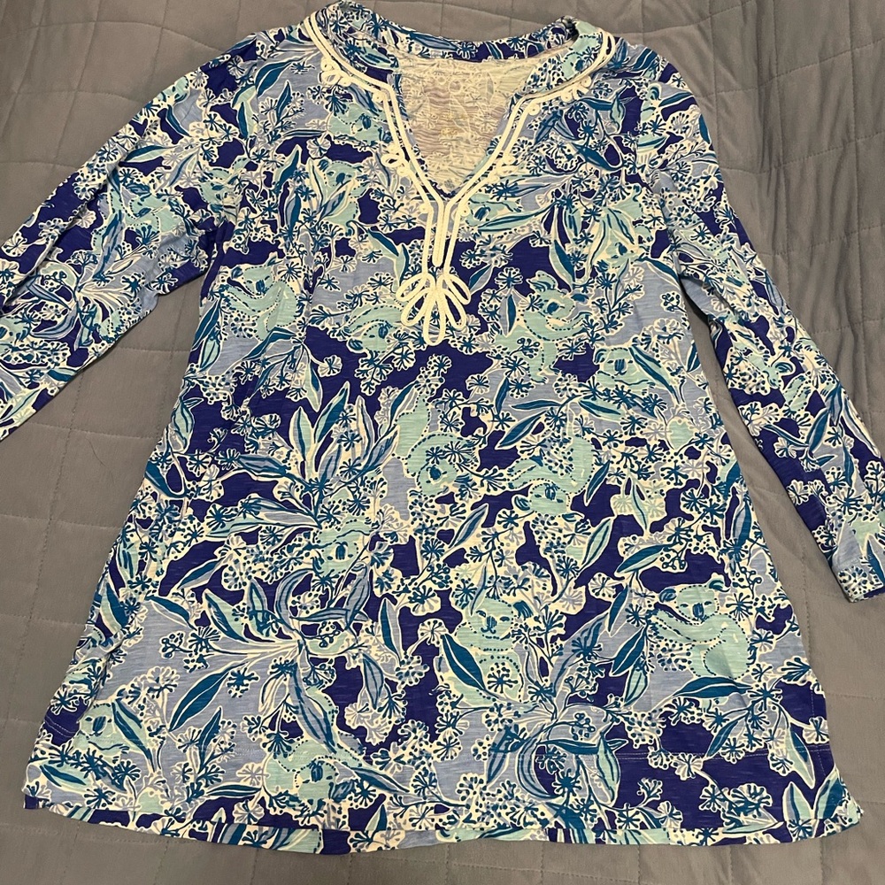 Lilly Pulitzer Blue and White Embellished Tunic